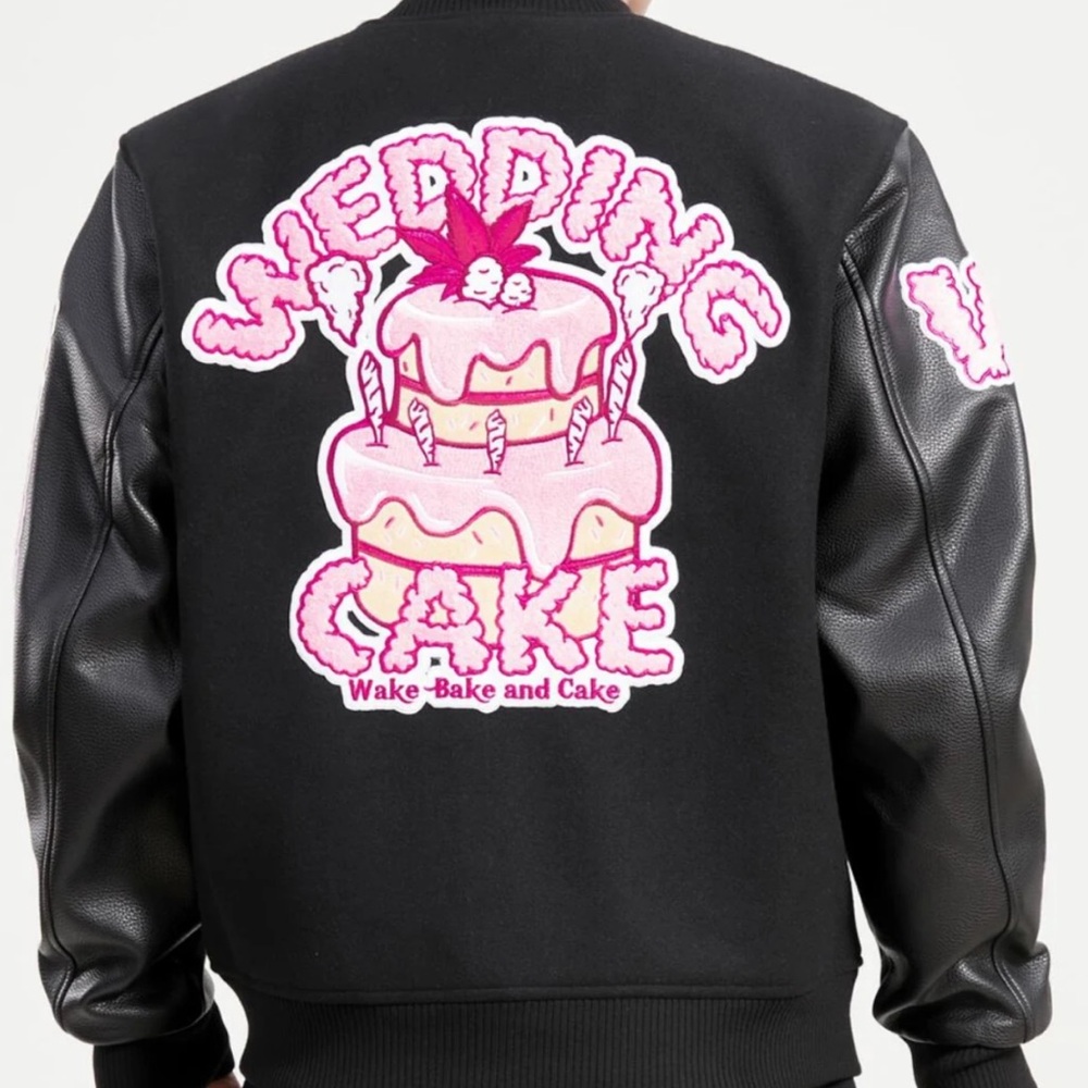 NEW Wedding Cake Varsity Jacket sz L wake bake and cake